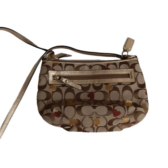 Coach Signature Canvas Crosssbody Bag Secret Admirer Hearts Gold Detailing - Picture 3 of 5